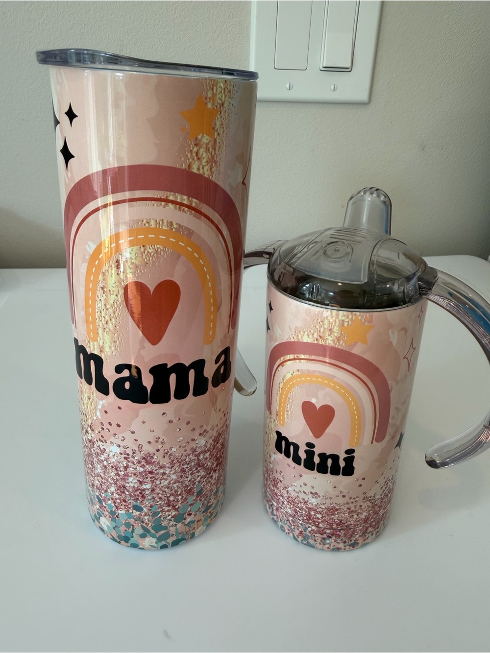 Mama & Mini Pink Rainbow Insulated Tumbler Set
